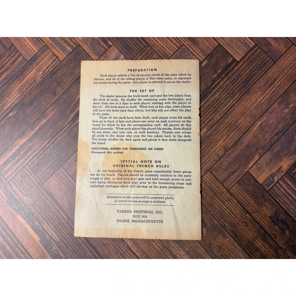 1963 Risk Game Replacement Piece Rules Of Play Vintage